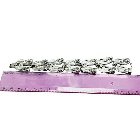 Vintage Wide Silvertone Ab Rhinestone Bracelet (A1068) - Picture 3 of 4